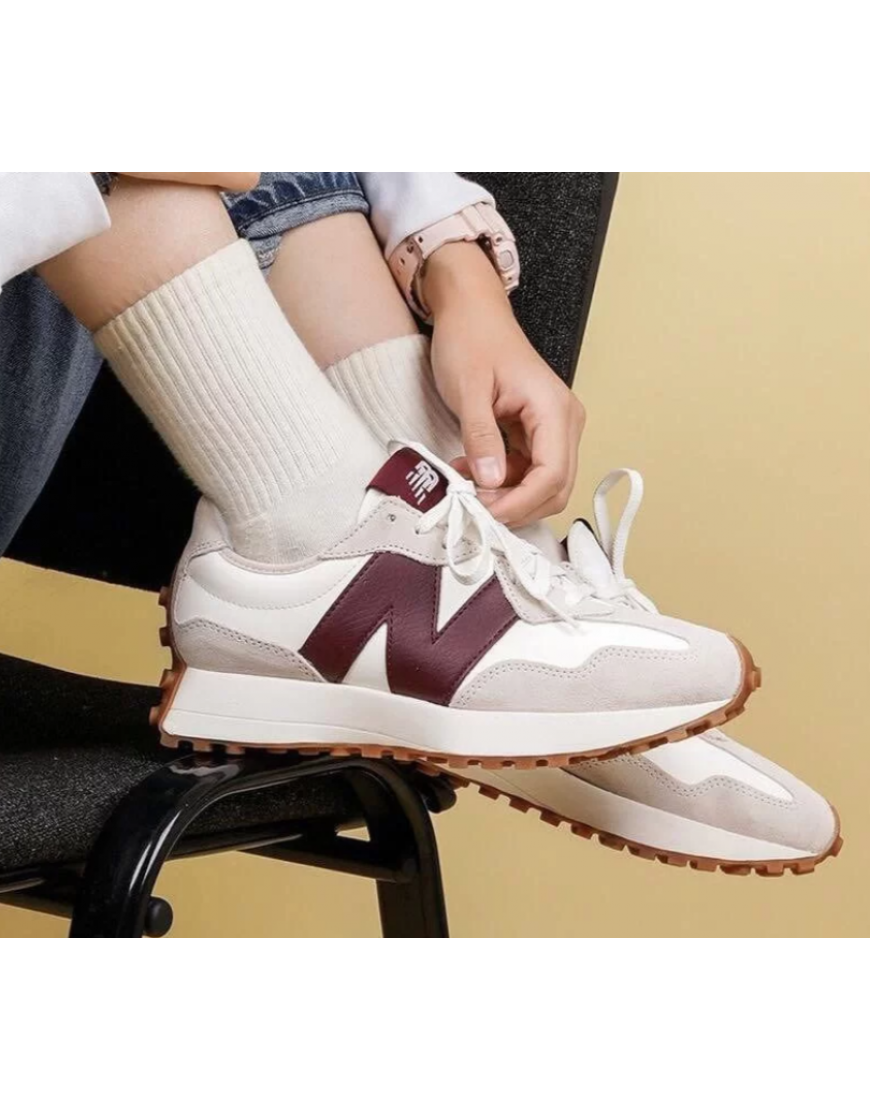 New Balance 327 White Dark Red