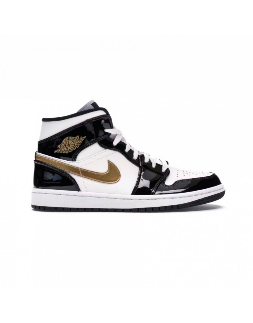 Nike Air Jordan 1 Mid Patent Black White Gold